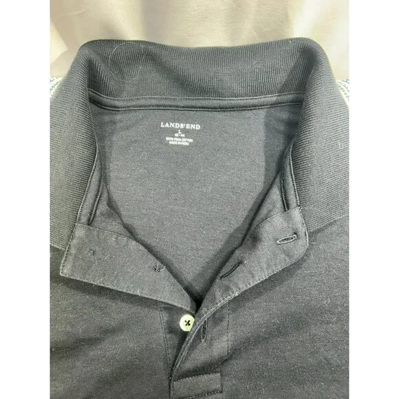 Lands End Men's Black Cotton Long Sleeve Polo Shirt Size L - Picture 3 of 5